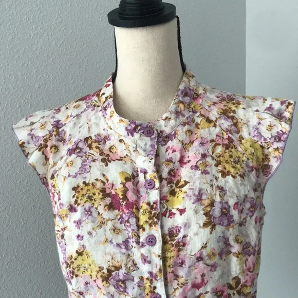 DELIRIUM Women Buttons Down Raffle Sleeveless Cotton Spring Floral Print Top| 30 - Picture 2 of 11